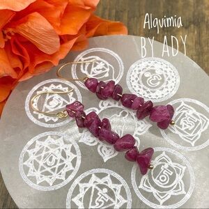 Untreated ruby bohemian earrings